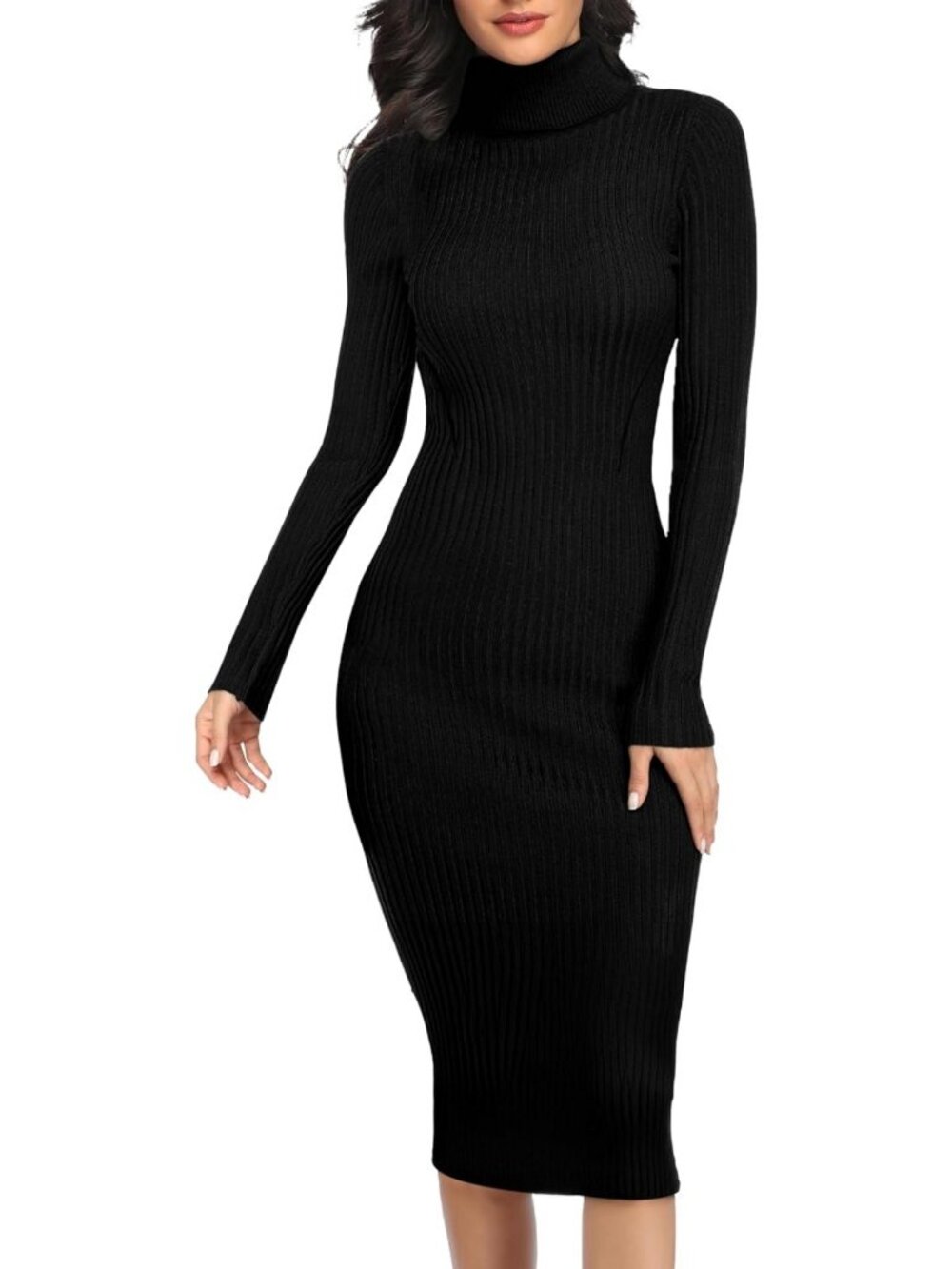 Women’s Stretchy Ribbed Long Sleeve Sweater Dress - Slim Fit, Soft Knit, Cozy